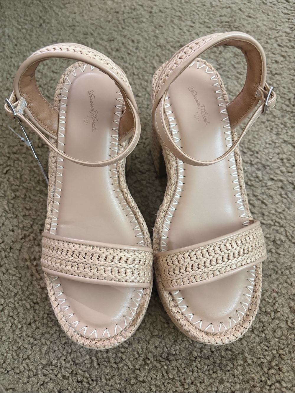 NWT Universal Thread Madeline Raffia Block Heel Platform Sandals Tan Size 7